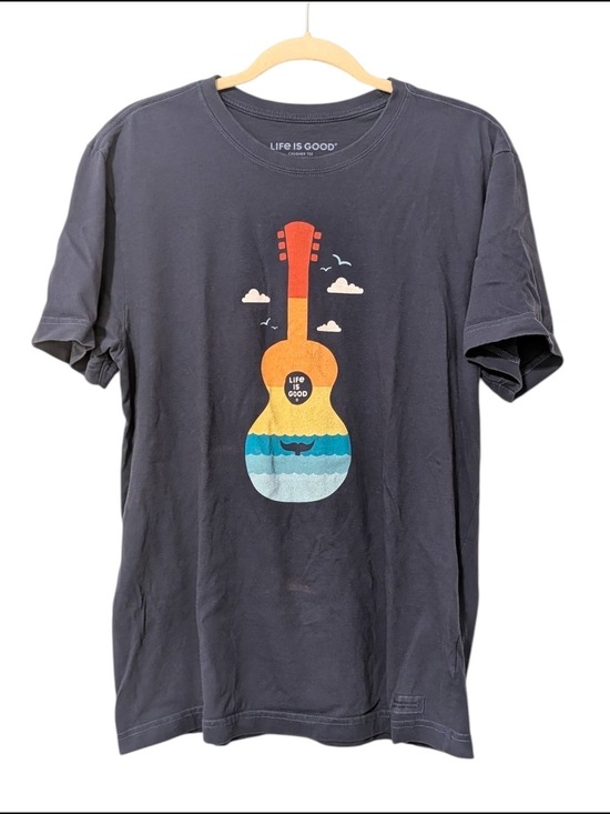 Life Is Good Other - Life is Good Men's Black Guitar Graphic T-Shirt Medium